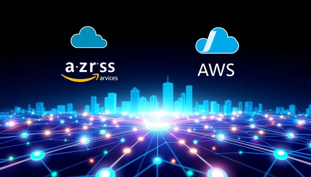 Visual representation of Azure & AWS Integration with interconnected cloud services and data flows.