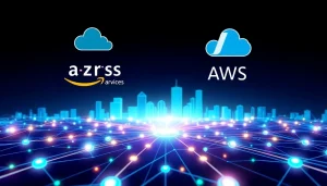 Visual representation of Azure & AWS Integration with interconnected cloud services and data flows.