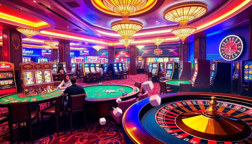 KJC AC 2 showcases an exciting casino environment with gaming tables and lively players.