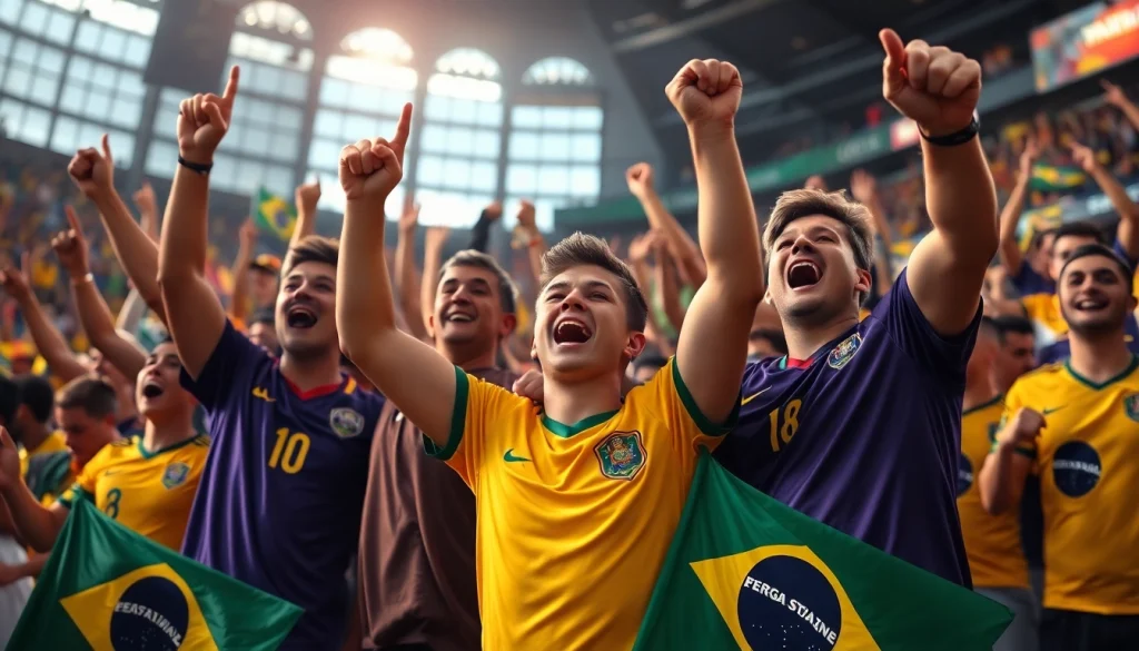 Crowd celebrating a win in sports betting Brazil during a major sports event.