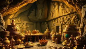 Uncover the legendary treasures in King Solomon's Mine with intricate artifacts and cave details.