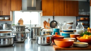 Showcase of premium kitchenware Auckland in a modern kitchen setting, featuring elegant cookware.