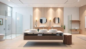 Sonni sanitär GmbH zeigt hochwertige Badprodukte wie elegante Duschwände in modernem Design.