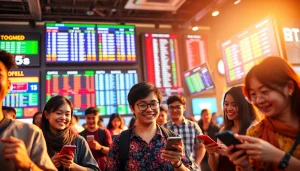 Memperlihatkan suasana interaktif dari bandar togel resmi dengan pemain yang terlibat dalam permainan.