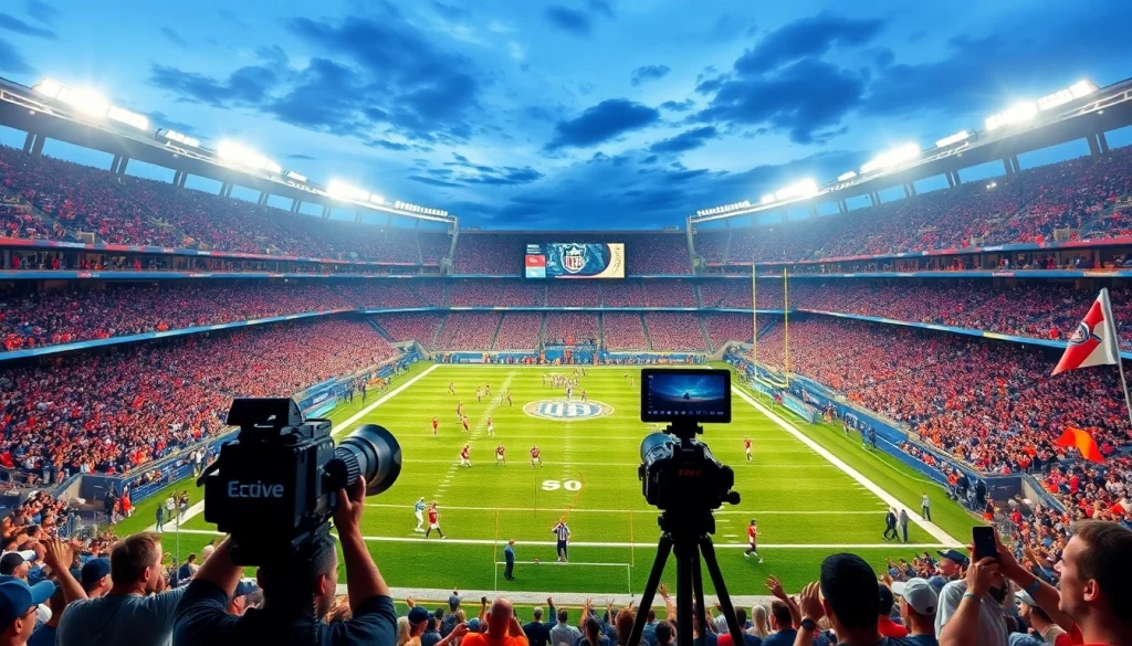 스포츠중계 중 관중과 선수들이 함께하는 역동적인 경기 장면