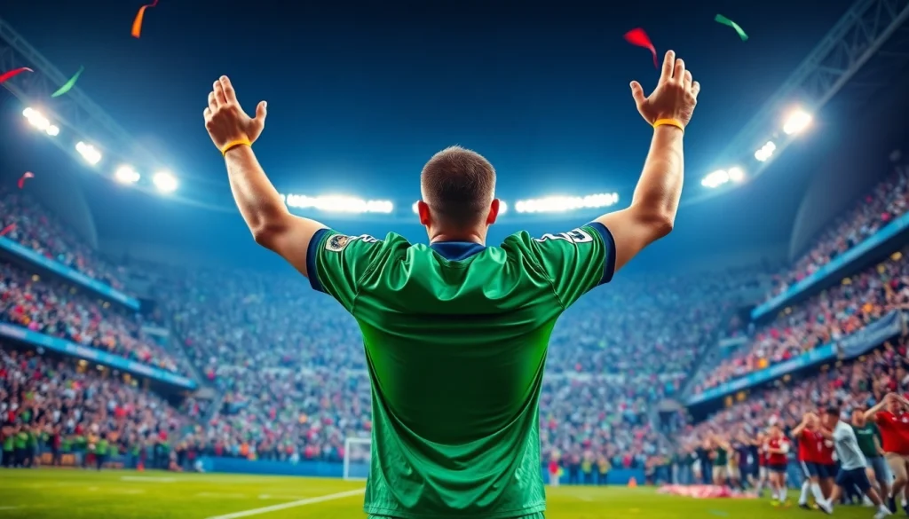 Capture John McGinn celebrating on the pitch, showcasing intense emotion and team spirit.