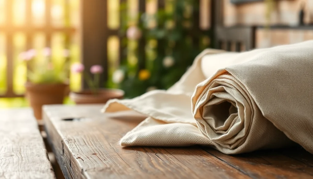 Bekijk ongebleekt katoen rol op rustieke houten tafel met natuurlijke verlichting.