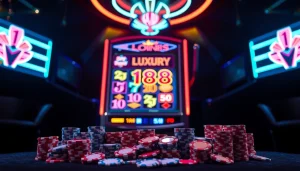 Menangkan hadiah dengan bermain luxury138 slot yang dikelilingi lampu neon dan suasana semarak.