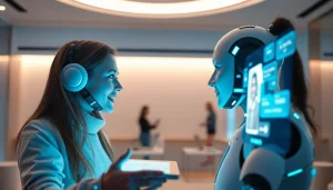 Interactive scene showcasing a user engaging with a friendly AI chatbot about sex ai, highlighting modern technology.