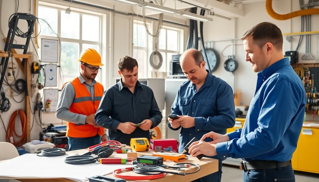 Engaged trainees in electrician apprenticeship hawaii practicing hands-on skills.