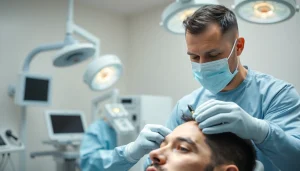 Hair transplant uk procedure showcasing a professional surgeon assisting a patient.