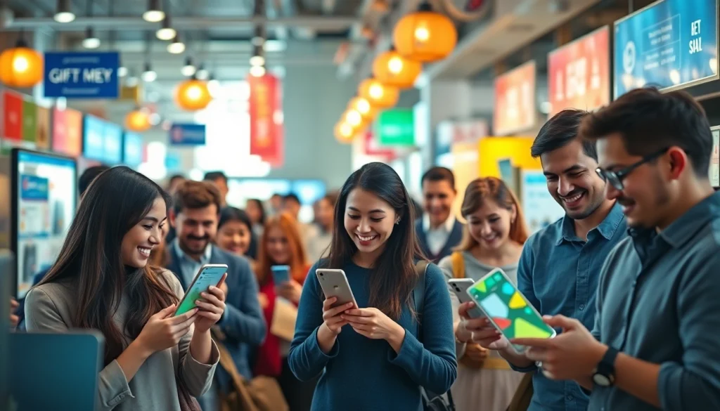 상품권소액결제를 선보이며 선물권을 구매하는 사람들을 담은 매력적인 디지털 마켓플레이스