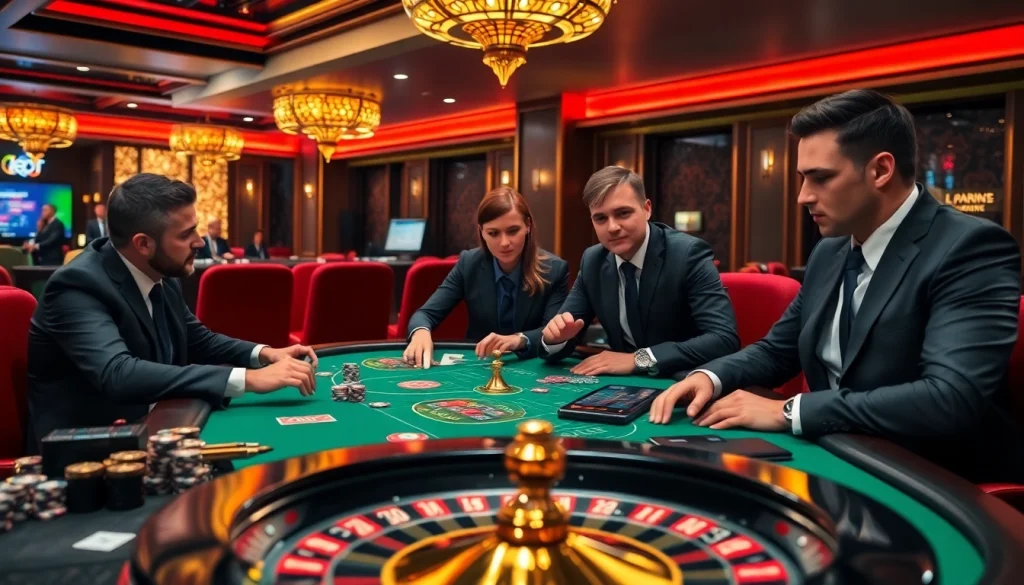 Tham gia trò chơi cược cao với ứng dụng Bet VIP giữa nền casino sang trọng.