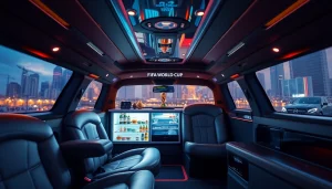 World Cup Group Transportation in a luxury limousine setting with plush seating and elegant ambiance.