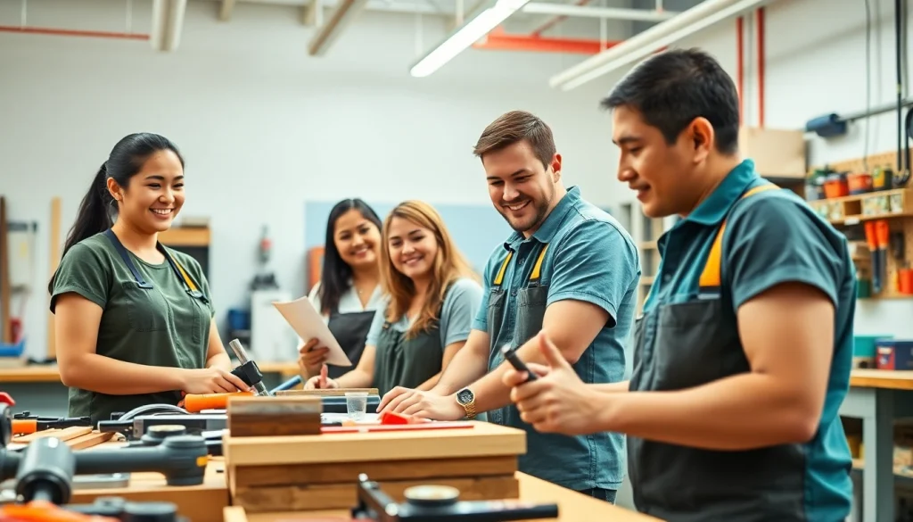 Students practicing skills at hawaii trade schools in a vibrant workshop setting.