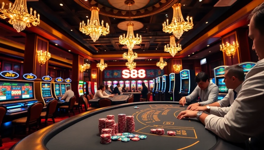 Experience the thrilling atmosphere of S88 VIP gaming with luxury casino tables and engaging players.