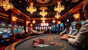 Experience the thrilling atmosphere of S88 VIP gaming with luxury casino tables and engaging players.