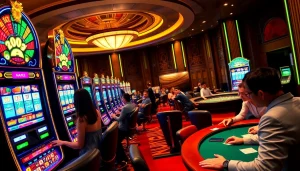 Para pemain menikmati sensasi permainan Toto Slot di kasino mewah.