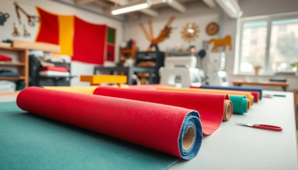 Kunst leer stoffen in een professioneel atelier, creëren met kleurrijk materiaal.