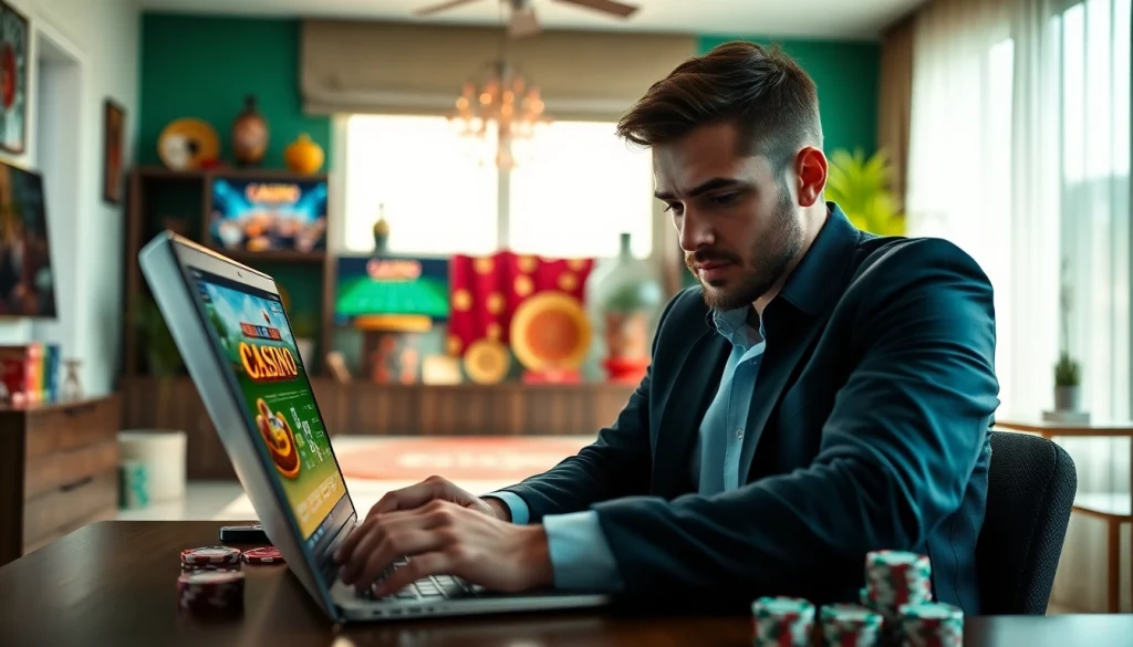 Explore best online casinos British Columbia featuring an engaged player analyzing casino games.