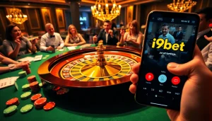 I9bet players placing bets at a luxurious roulette table, experiencing the thrill of online gambling.