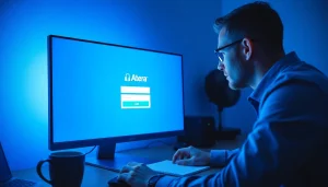 Atera login interface displayed on a computer screen in a professional workspace.
