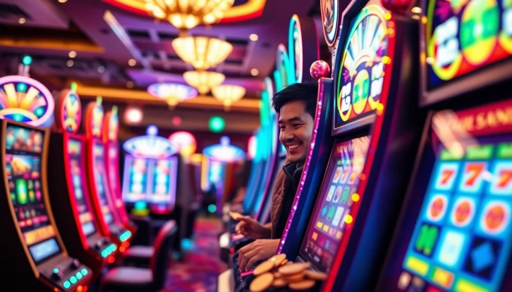 Menang besar dengan slot depo 5000 dalam permainan mesin slot di kasino yang meriah.