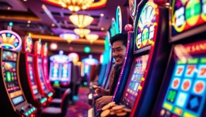 Menang besar dengan slot depo 5000 dalam permainan mesin slot di kasino yang meriah.