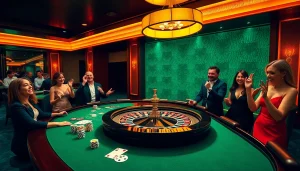 Gamblers enjoying a thrilling 888b online experience at a stylish casino table.