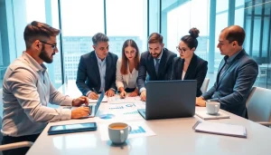 Team collaborating on competitive intelligence strategies in a modern office setting.