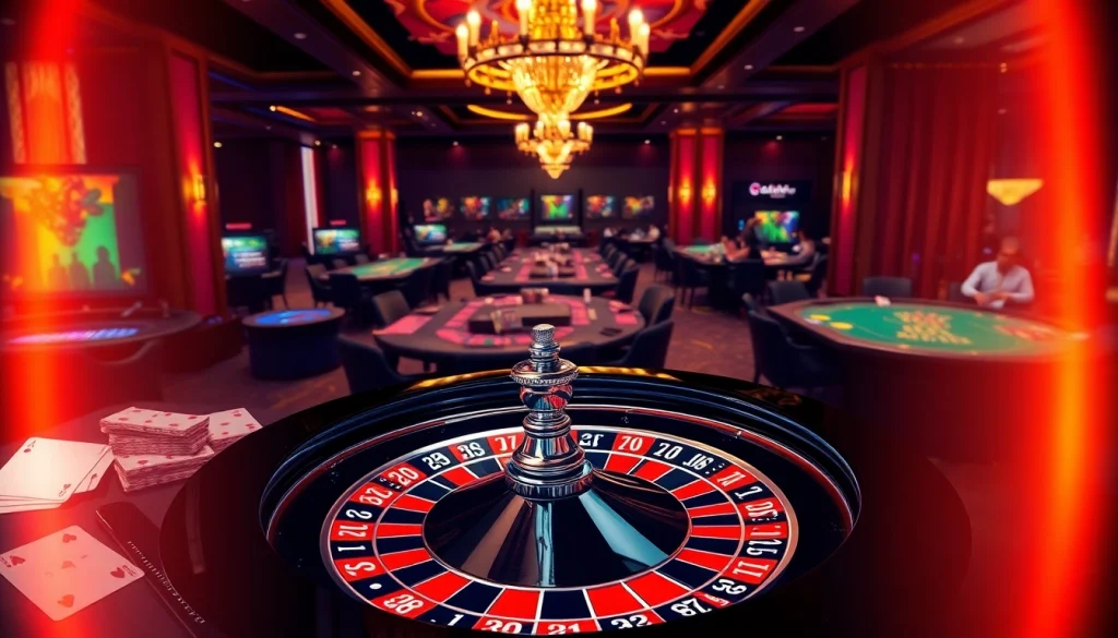 Experience the excitement of link vao w88 with a vibrant casino scene filled with roulette, poker chips, and online betting.