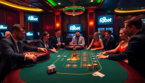 Engaged players enjoying a thrilling game at f8bet's luxurious casino setup.