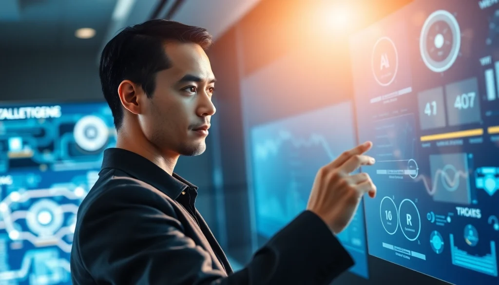 Engaging human interface with AI technology showcased through an innovative digital display.