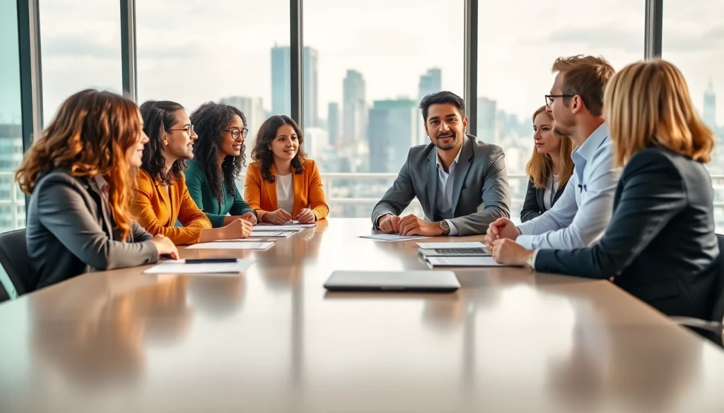 Real estate lawyer consulting clients in a modern office environment, fostering collaboration and trust.