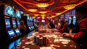 A group of gamblers enjoying the thrill of doaslot games at a vibrant casino table.
