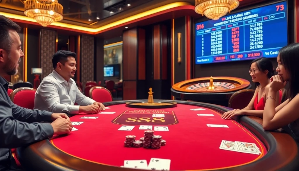 Experience the thrill of s88 VIP gaming at an elegant casino table surrounded by excitement.