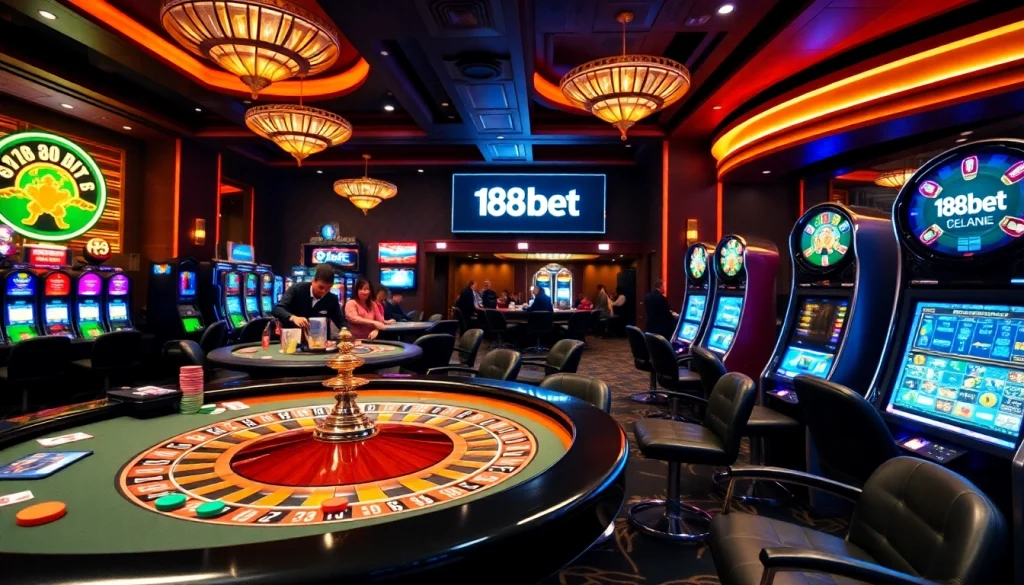 Experience the excitement of gambling at 188bet with lively casino tables and vibrant betting activities.