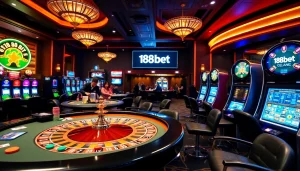 Experience the excitement of gambling at 188bet with lively casino tables and vibrant betting activities.