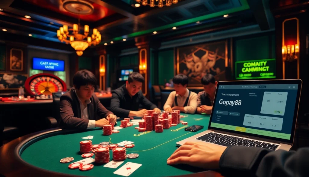 Exciting gameplay at Gopay88's poker table with chips and cards in focus.