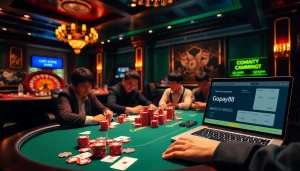 Exciting gameplay at Gopay88's poker table with chips and cards in focus.