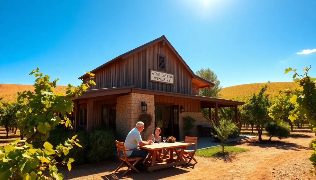 Couple enjoying the scenic environment of a Winery Sacramento, with lush vineyards and sunlight.
