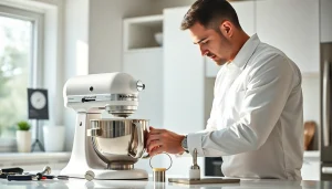 Skilled technician performing kitchenaid appliance repair ottawa in a bright kitchen setting