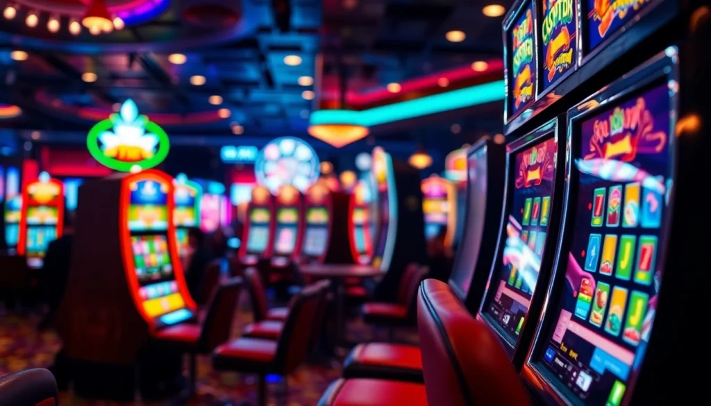 Menangkan hadiah saat memainkan slot depo 1k dengan suasana kasino yang meriah.