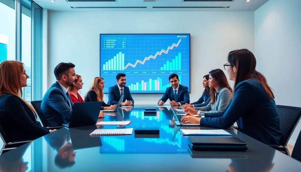 Explore business growth insights through dynamic team collaboration in a meeting.