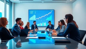 Explore business growth insights through dynamic team collaboration in a meeting.