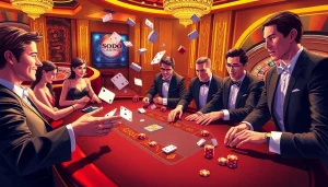 Experience the thrill at SODO CASINO with vibrant gaming tables and excited players.