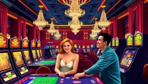 Pinco Casino mercler ilə şık kazino interyeri və oyun masaları dolu görüntüsü.