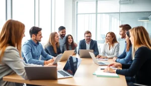 Enhance sales recruiting services by showcasing a diverse team collaborating in a professional setting.