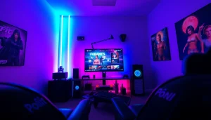 Discover free porn games in an immersive gaming setup with vibrant lighting and sleek gear.