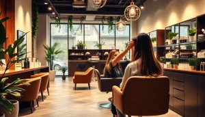 Omnia Salon showcasing a stylist applying highlights in a calming, eco-friendly environment with Aveda products.